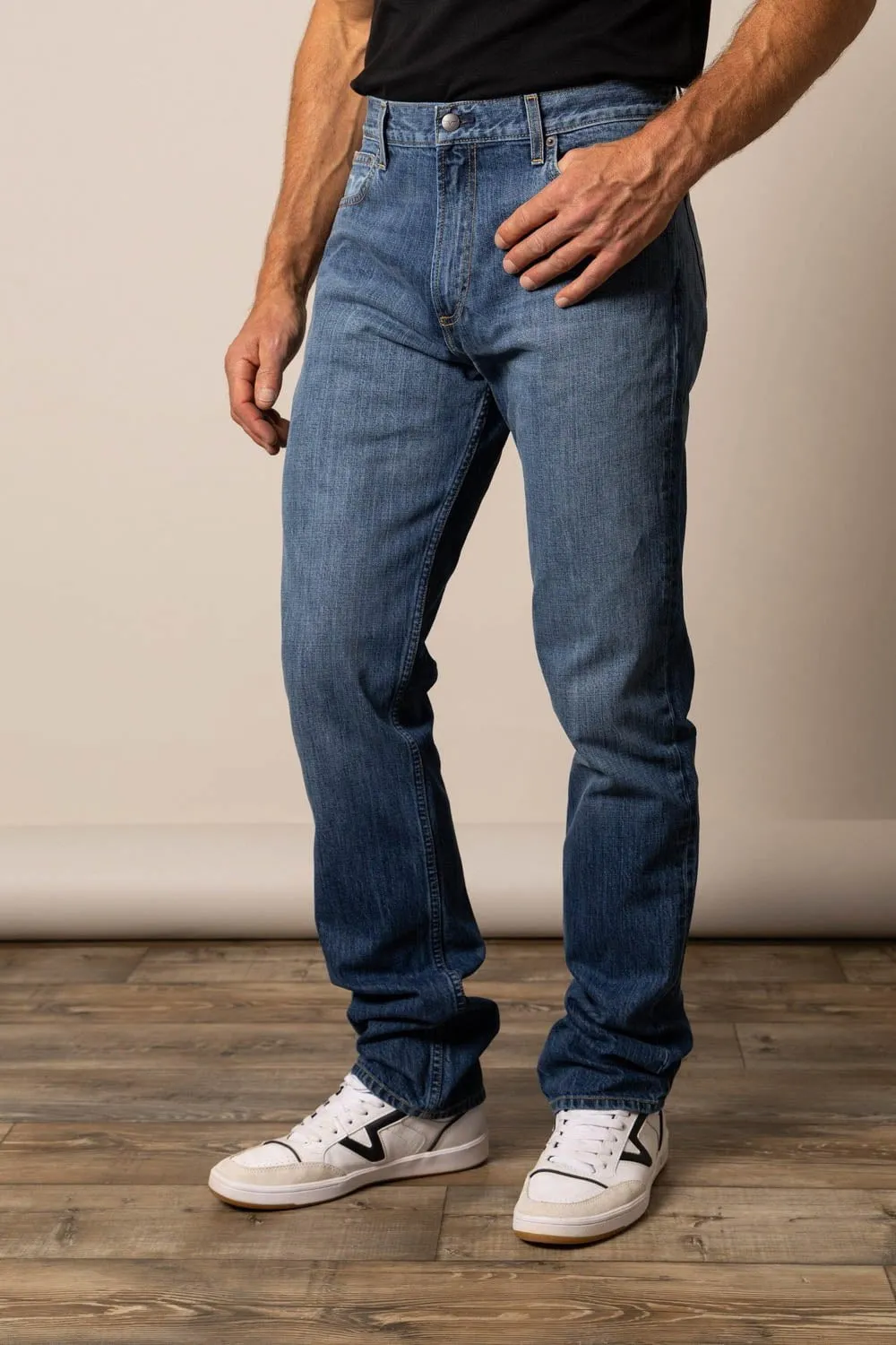 Base Fit Piece Kimes Ranch Mens Luke Mid Wash 100% Cotton Jeans