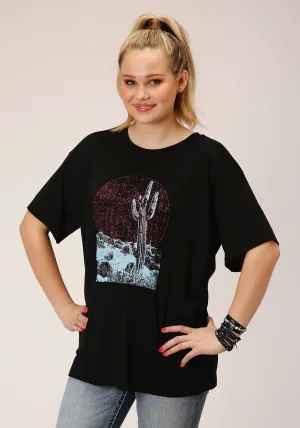 smooth zipper Roper Womens Cactus Moon Black Poly/Rayon S/S T-Shirt Casual Fit Lightweight Fabric Roper Womens Cactus Moon Black Poly/Rayon S/S T-Shirt