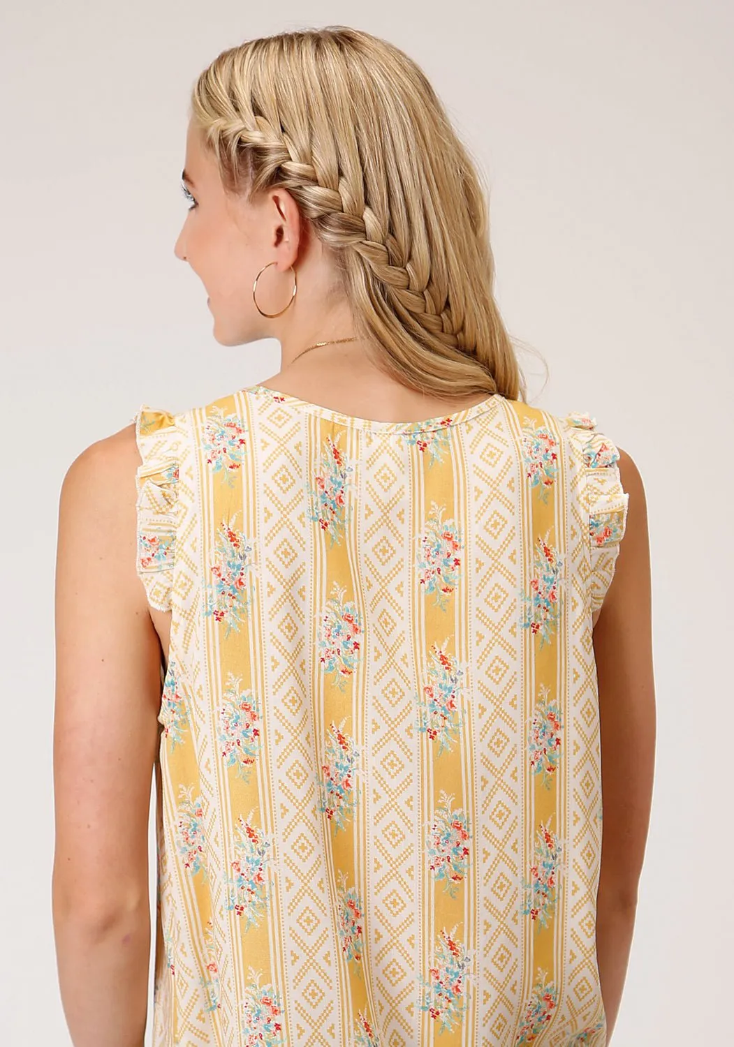 Loose Comfort Roper Womens Southwest Wallpaper Yellow 100% Rayon S/L Blouse