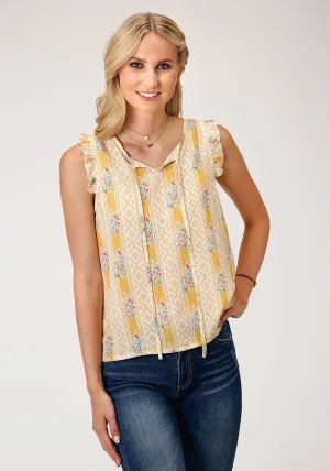 smooth zipper Roper Womens Southwest Wallpaper Yellow 100% Rayon S/L Blouse Roper Womens Southwest Wallpaper Yellow 100% Rayon S/L Blouse Two Tone Stitching
