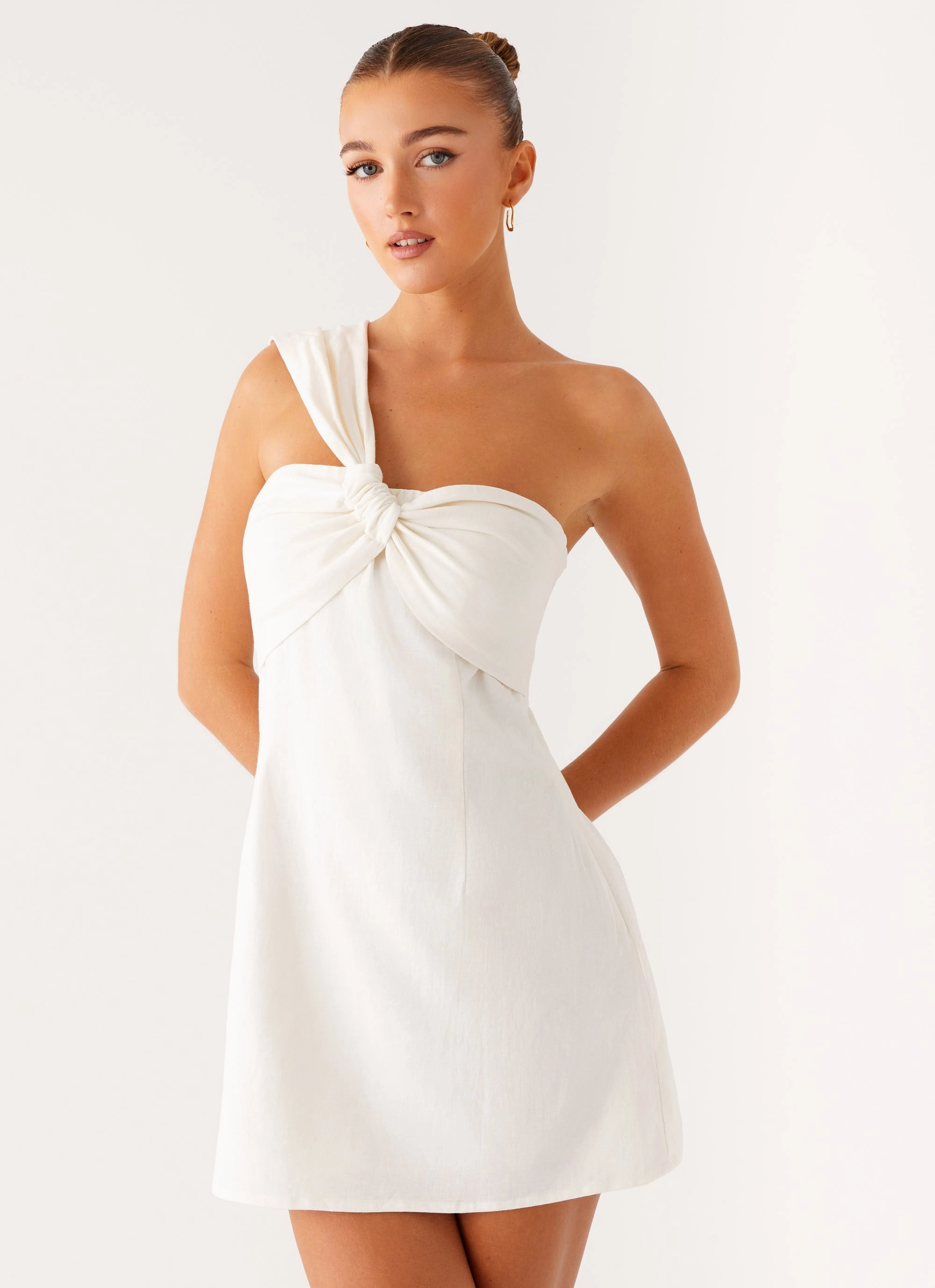 Lace-Trim High-waisted evening piece Kameron Mini Dress - White