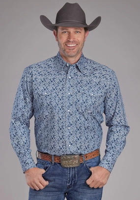 Smooth Zipper Integration Roper Mens Prairie Paisley Blue 100% Cotton L/S Shirt Roper Mens Prairie Paisley Blue 100% Cotton L/S Shirt Glossy Texture Customizable Design