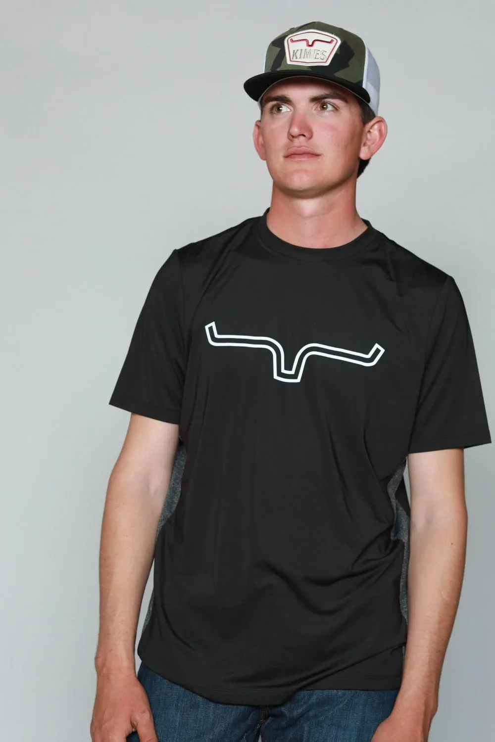 Reinforced Buttonholes Kimes Ranch Mens Phase 2 Tech Tee Black Polyester Blend S/S T-Shirt