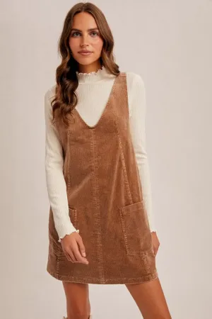 Snow Wash Corduroy Pinafore Overall Dress Soft Comfort Wear Trend Detail All-Day Wear Snow Wash Corduroy Pinafore Overall Dress