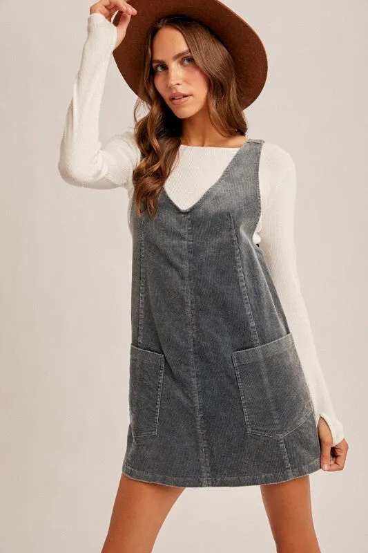 Snow Wash Corduroy Pinafore Overall Dress Clear Blush