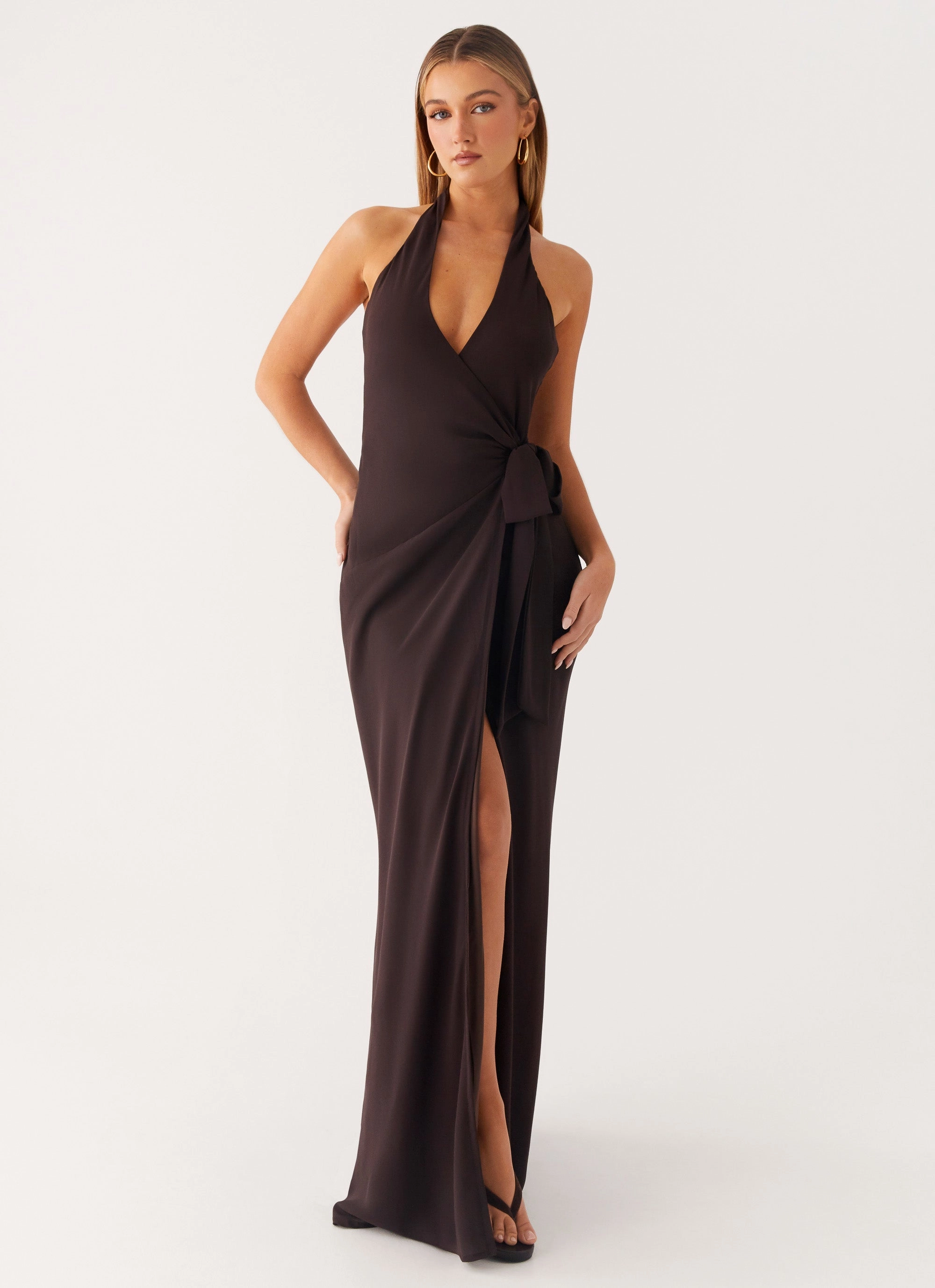So Chic Maxi Dress - Cool Chocolate Flexible Fabric Tiered-Skirt