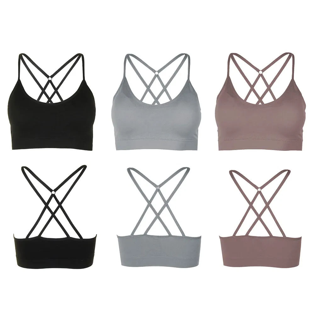 Sofra Ladies 3 or 6 Pack Seamless Crisscross Back Sports Bra Assortment One Size
