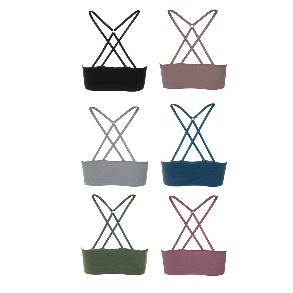 Sofra Ladies 3 or 6 Pack Seamless Crisscross Back Sports Bra Assortment One Size