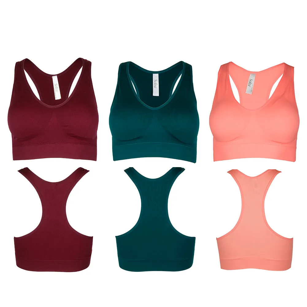 Sofra Ladies Seamless 3 or 6 Pack Racerback Sports Bras Assortment No Size