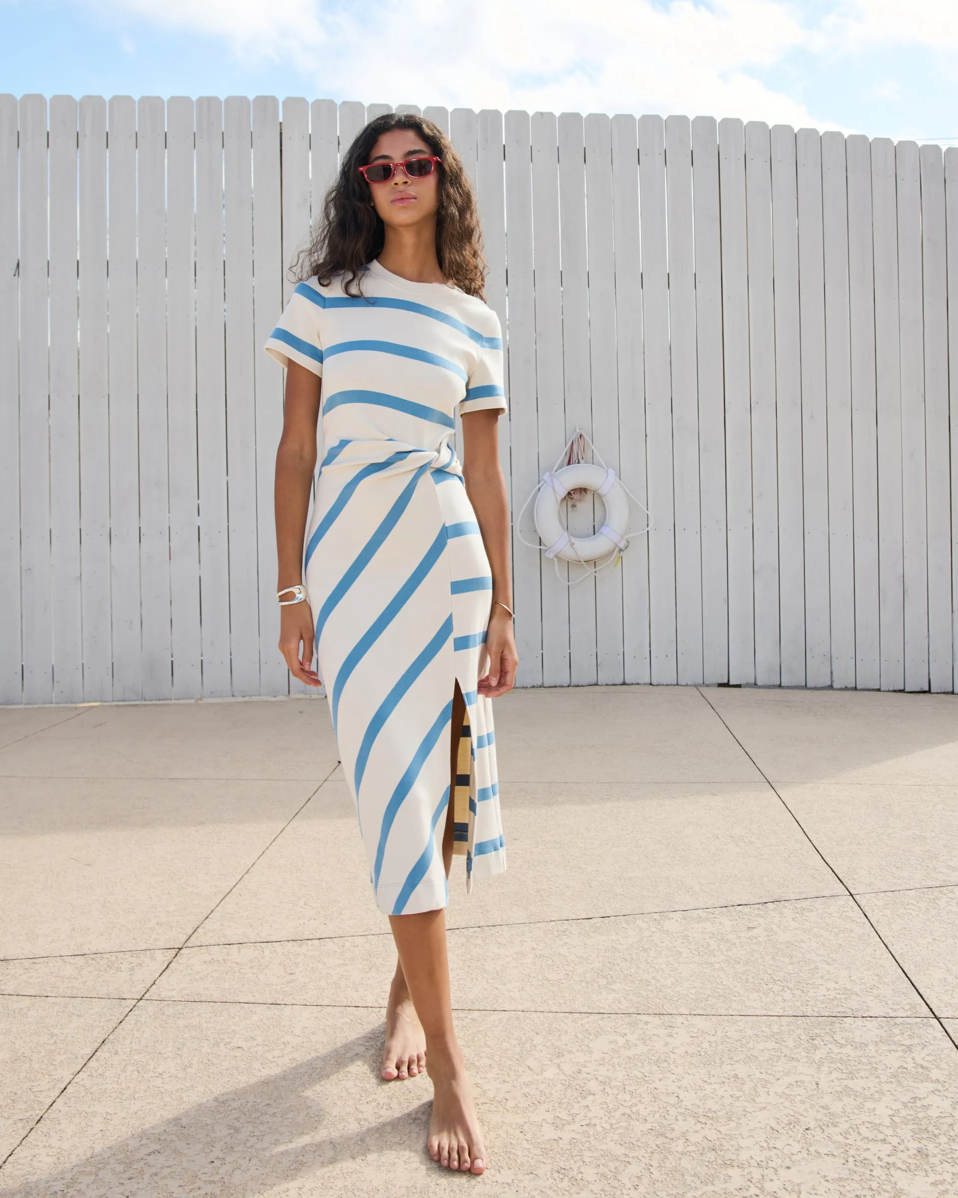Ankle-length Empire Waist Short Sleeve Striped Cody Dress