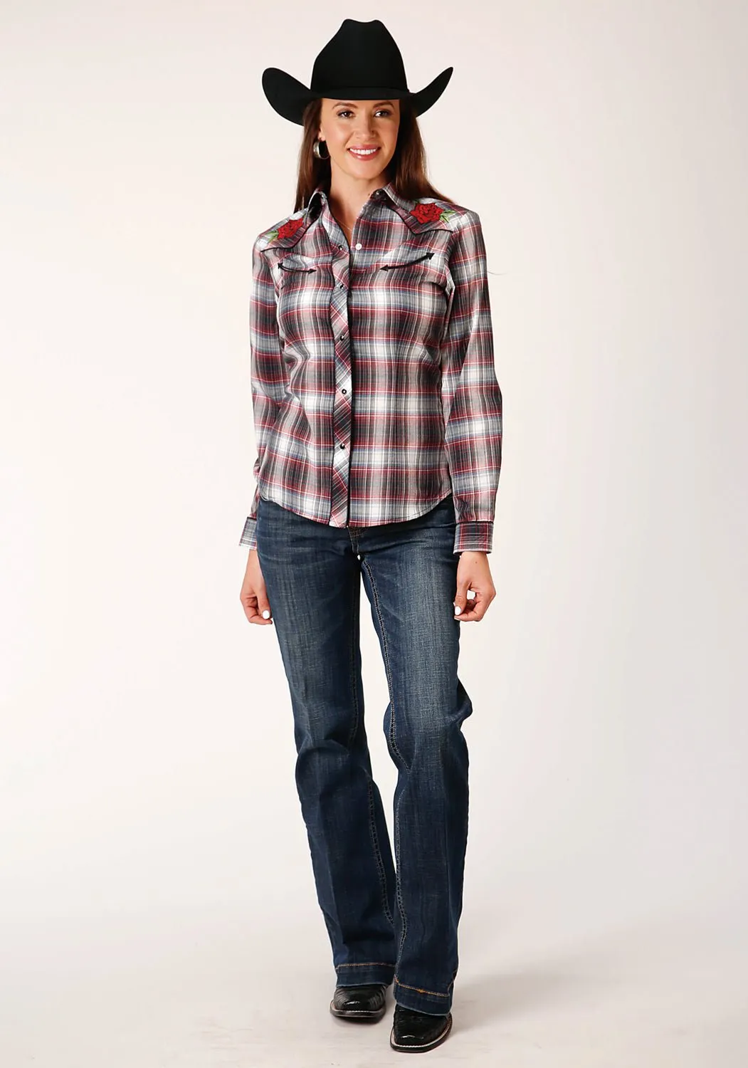 Roper Womens Rose Plaid Red Cotton Blend L/S Shirt Work-to-Weekend Everyday Comfort