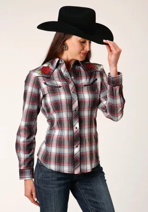 Soft Fabric Roper Womens Rose Plaid Red Cotton Blend L/S Shirt Artistic Design Roper Womens Rose Plaid Red Cotton Blend L/S Shirt