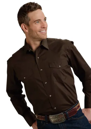 Soft Feel Roper Basic Solid Mens Chocolate 100% Cotton L/S 2 Pkt Western Shirt ethical fashion Unisex style Roper Basic Solid Mens Chocolate 100% Cotton L/S 2 Pkt Western Shirt