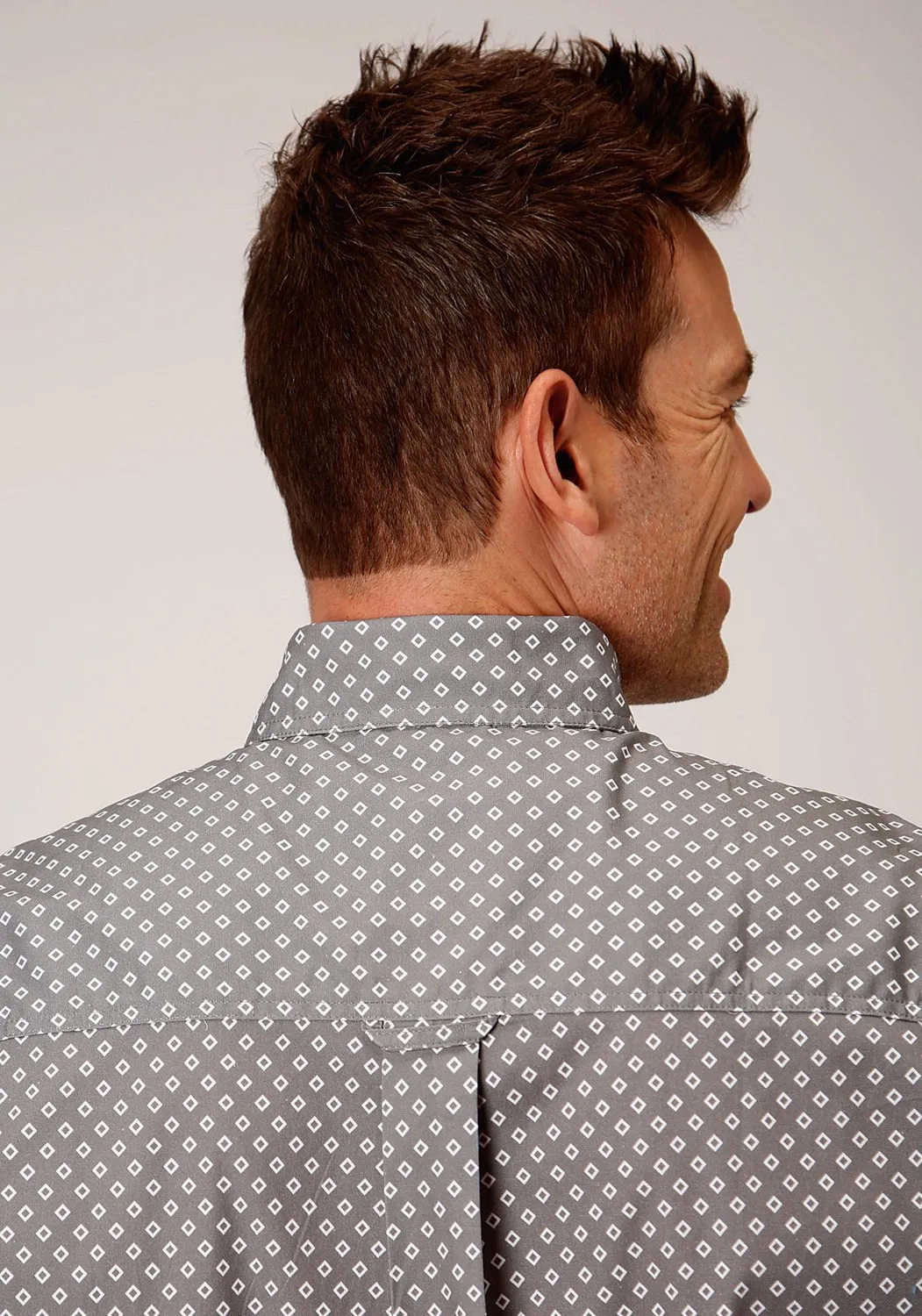 Flexible Shoulder Panels Geometric Shape Roper Mens Grey Cotton Blend 1 Pocket BD S/S Shirt