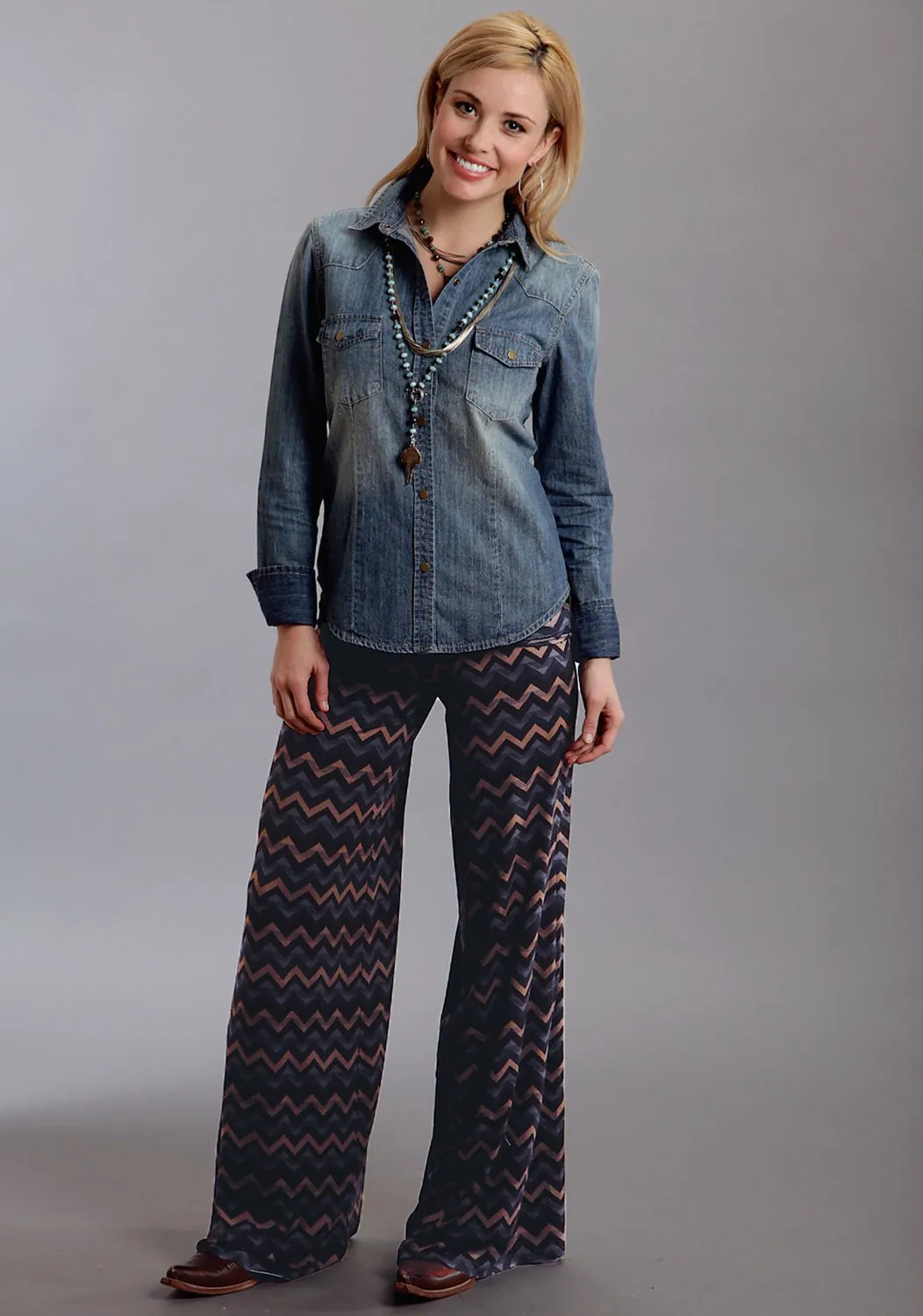 Base Wear Stetson Womens Chevron Print Brown Rayon/Spandex Trousers