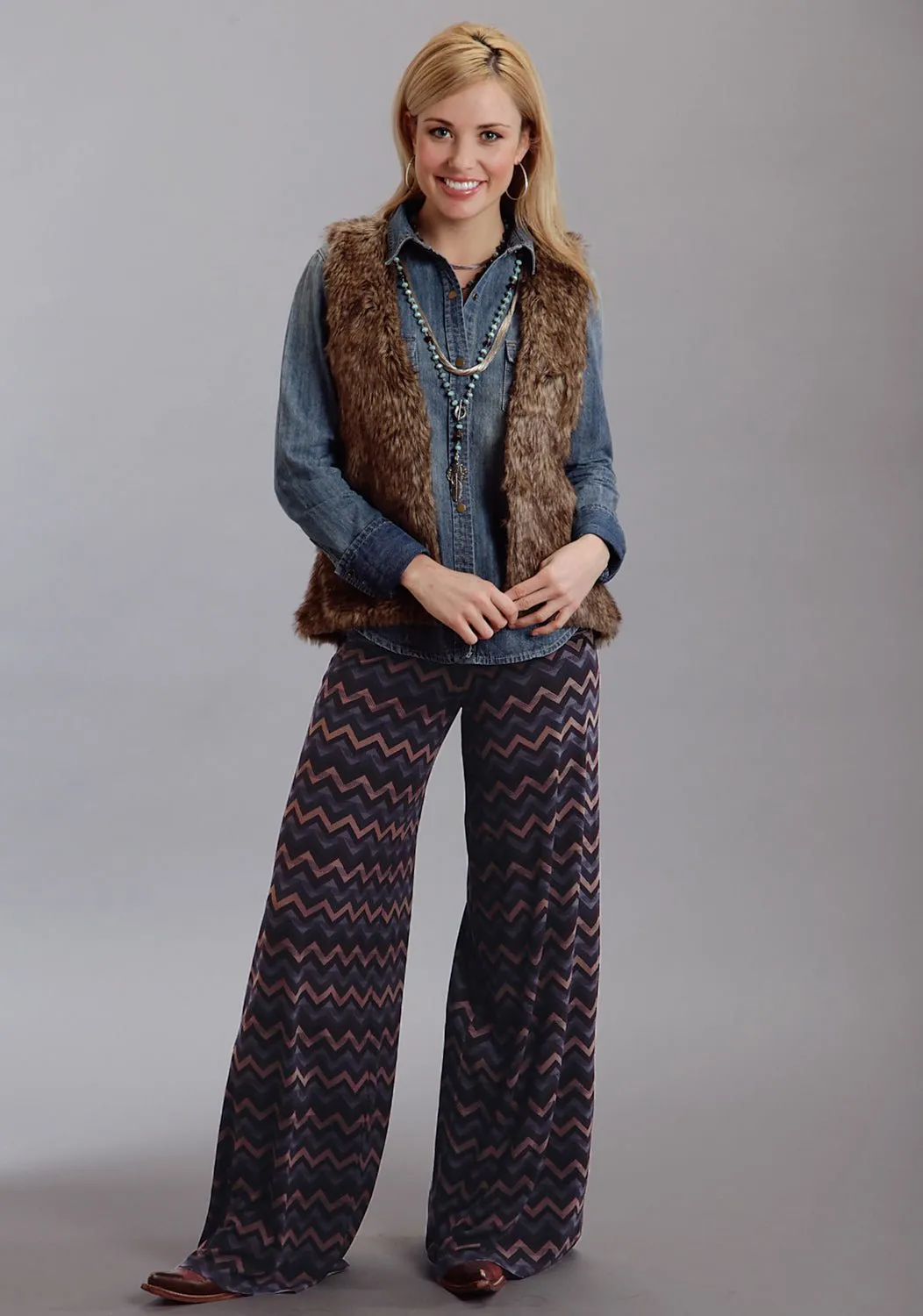 Stetson Womens Chevron Print Brown Rayon/Spandex Trousers Neutral Outfit Minimalist Trendy Everyday