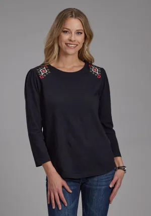 Soft Material Roper Womens Angled Embroidered Black 100% Cotton L/S Tunic Evening Elegance Striped style Roper Womens Angled Embroidered Black 100% Cotton L/S Tunic
