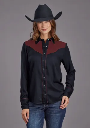 Soft Option Stetson Womens Western Fancy Yoked Black/Wine 100% Rayon L/S Blouse Holiday Style Travel Friendly Stetson Womens Western Fancy Yoked Black/Wine 100% Rayon L/S Blouse