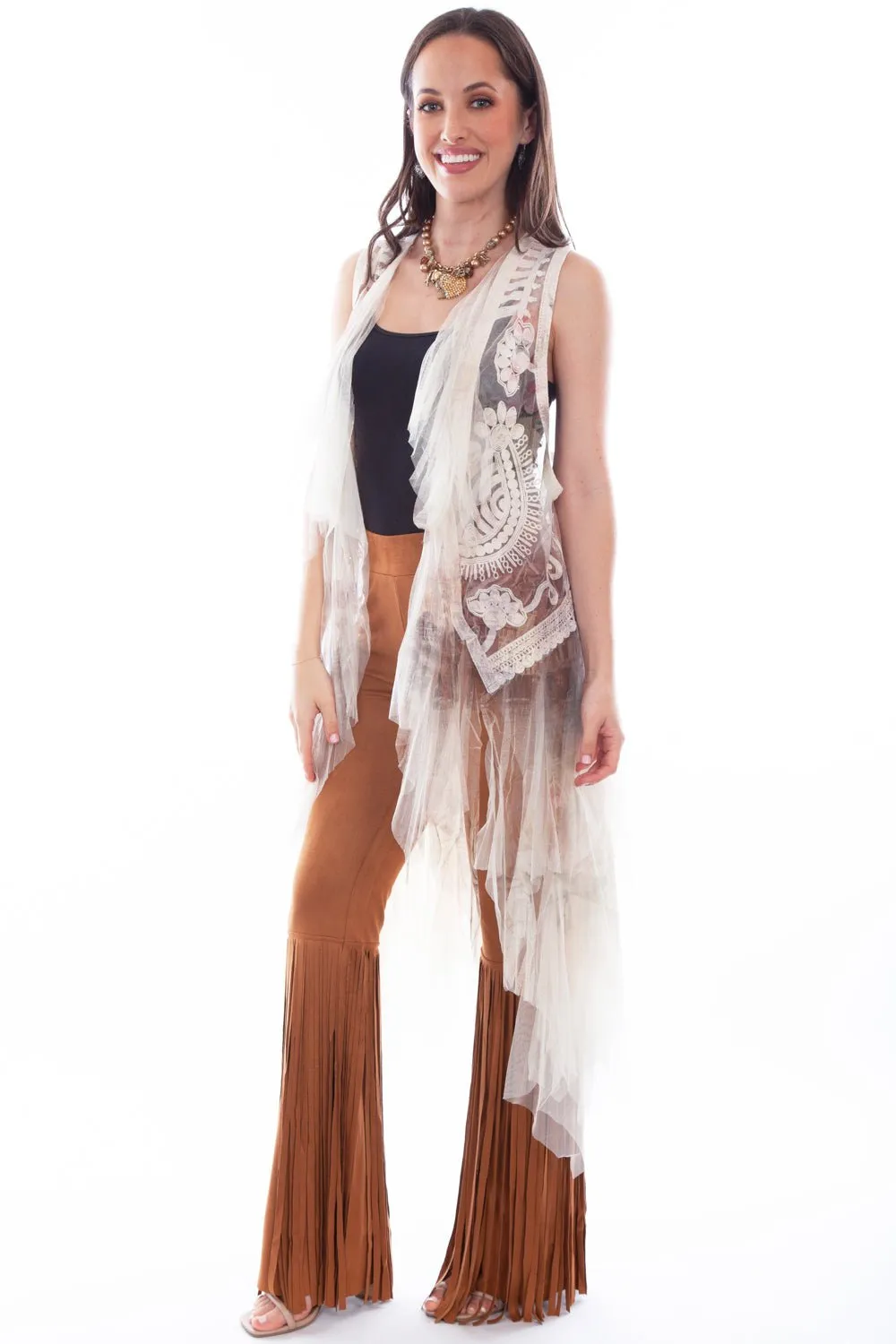 Scully Womens Embroidered Tulle Silver Snake Cotton Blend Duster Sweater Sandblasted Details Lifestyle Piece