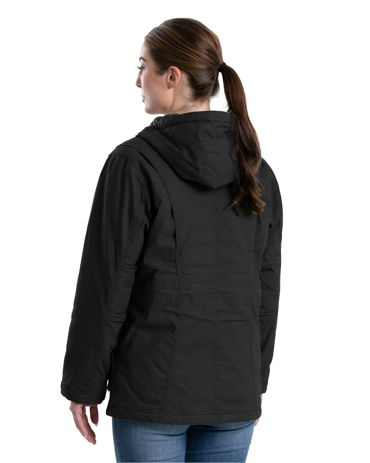 Relaxed Fit Waist Sporty Look Berne Womens Softstone Washed Duck Utility Black 100% Cotton Coat