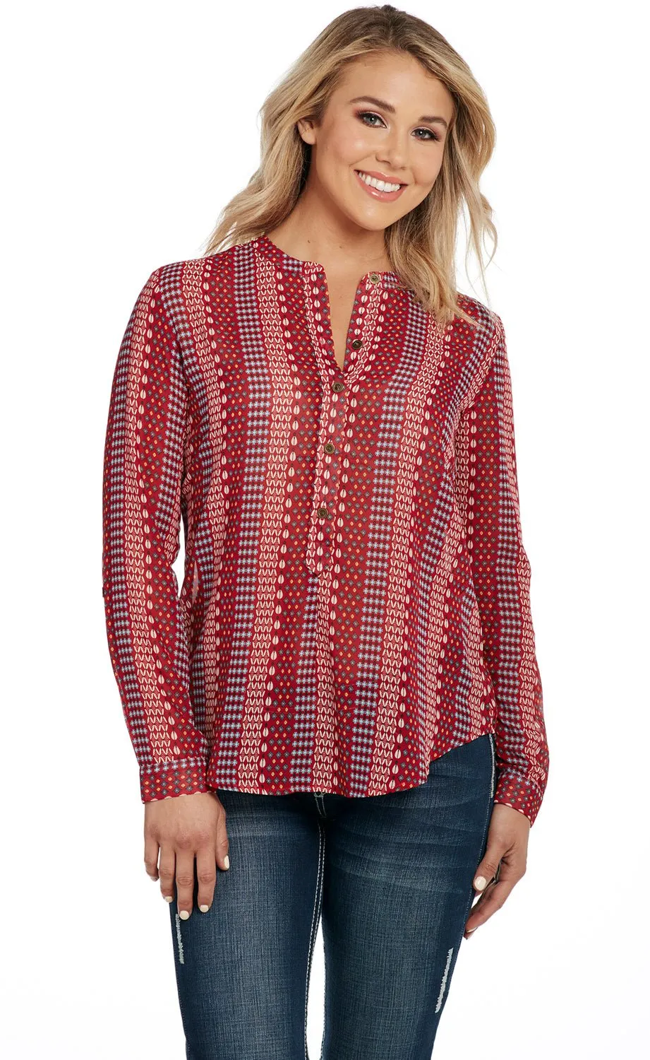 Cowgirl Up Womens Red Polyester Hi-Lo Convertible Tunic L/S Travel Ease Casual Luxury Winter Warmth