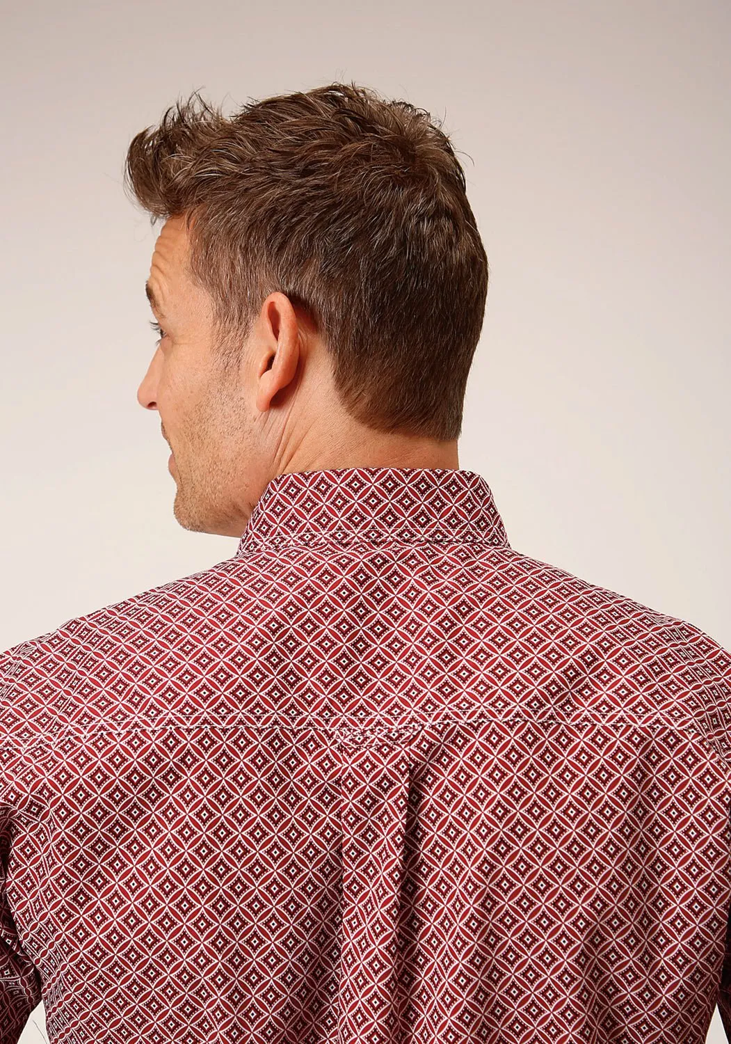 Roper Mens Diamond Foulard Red 100% Cotton S/S Shirt Flex Fit Collar Sustainable Design