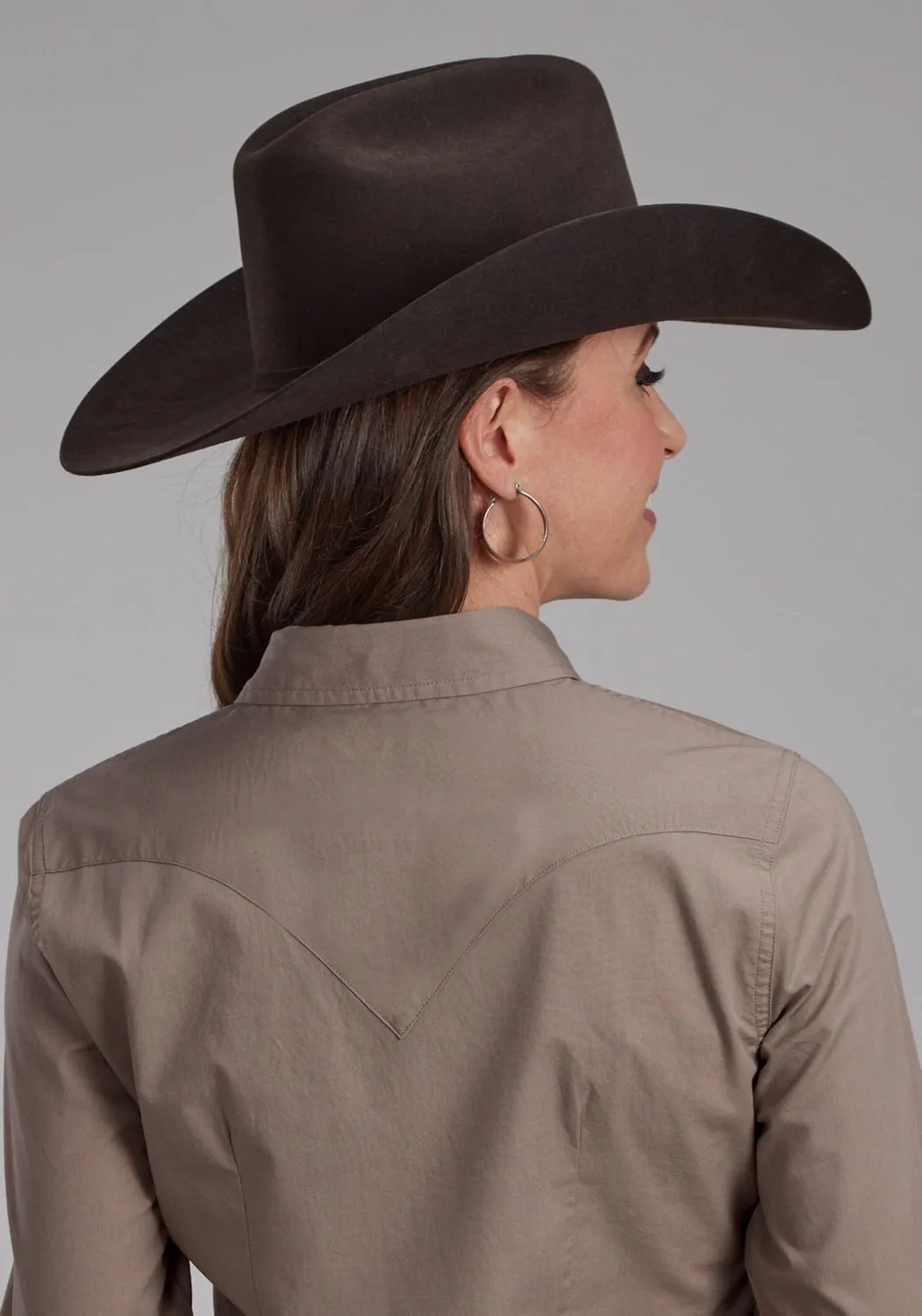 Roper Womens 2221 Solid Poplin Stone 100% Cotton L/S Shirt Night Out