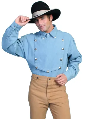 Soft touch finish Scully RangeWear Mens Blue 100% Cotton Concho L/S Western Bib Shirt Quick Release Placket Trendy Fashion Scully RangeWear Mens Blue 100% Cotton Concho L/S Western Bib Shirt