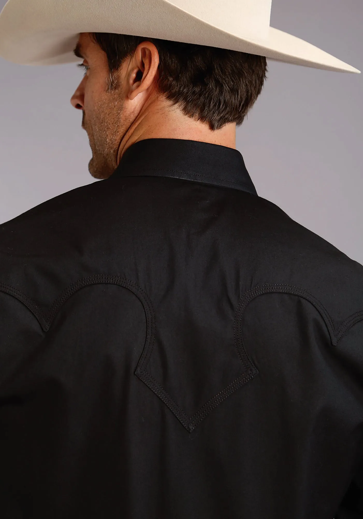 Stetson Mens Black 100% Cotton Peached Poplin L/S Shirt Geometric Shape Trendsetting