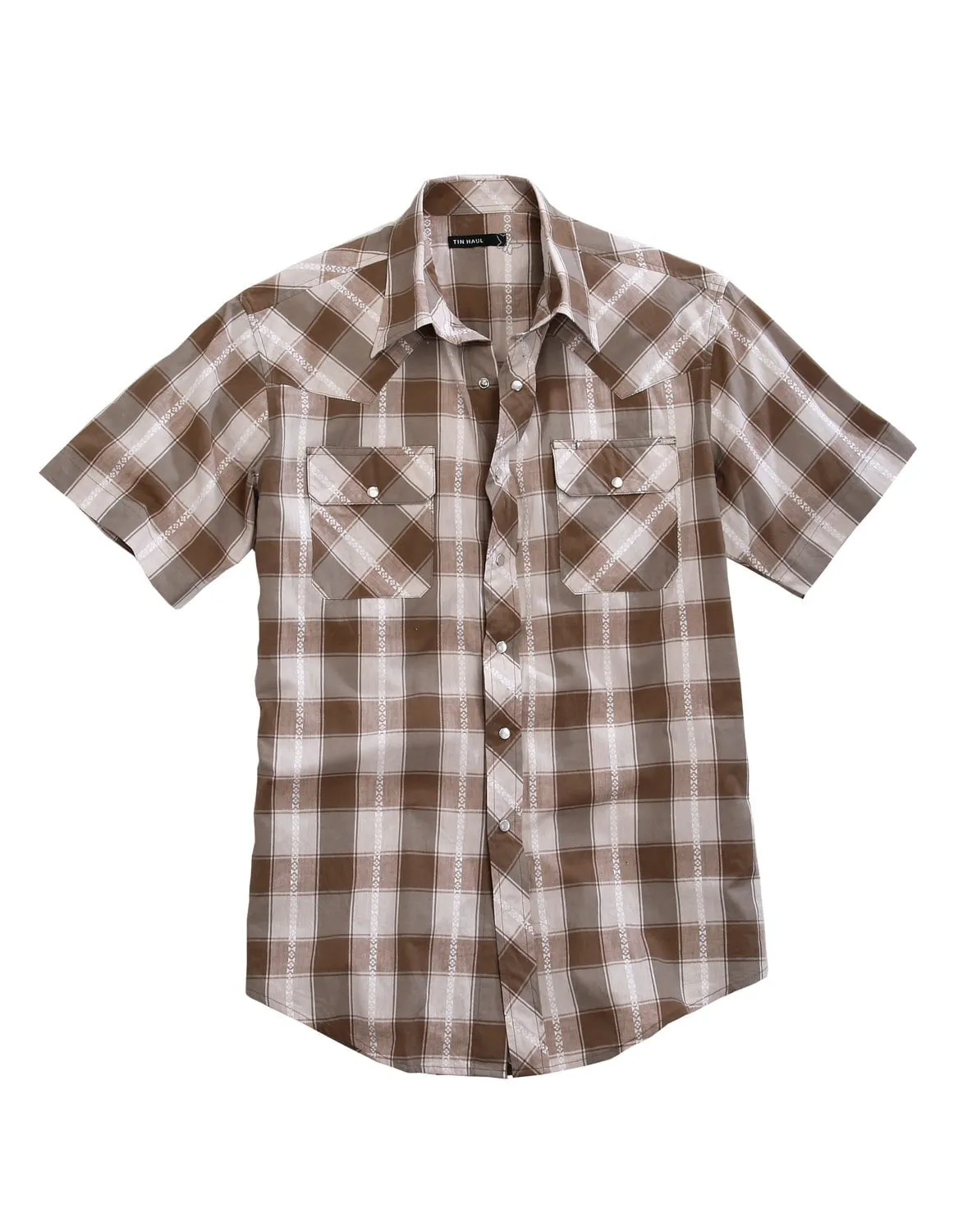 Tin Haul Mens Grey 100% Cotton Buffalo Dobby S/S Shirt Graduation Attire Flexible Material
