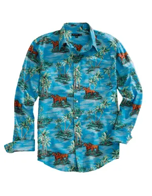 Soft Wear Tin Haul Mens Vintage Hawaiian Blue 100% Cotton L/S Shirt Tin Haul Mens Vintage Hawaiian Blue 100% Cotton L/S Shirt All-Season Wear