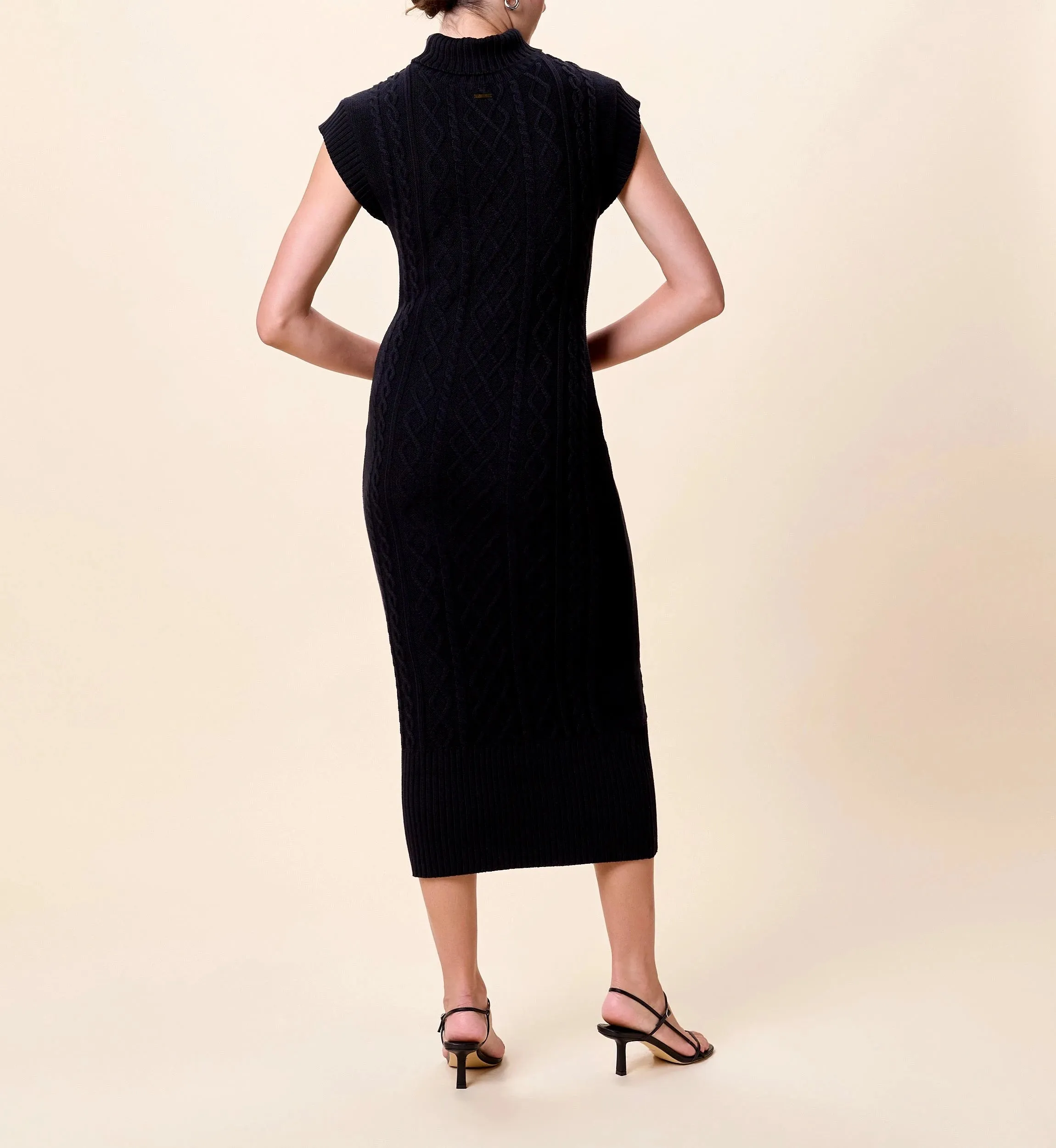 Mixed Fabric Cool Texture Shana Midi Dress | Black