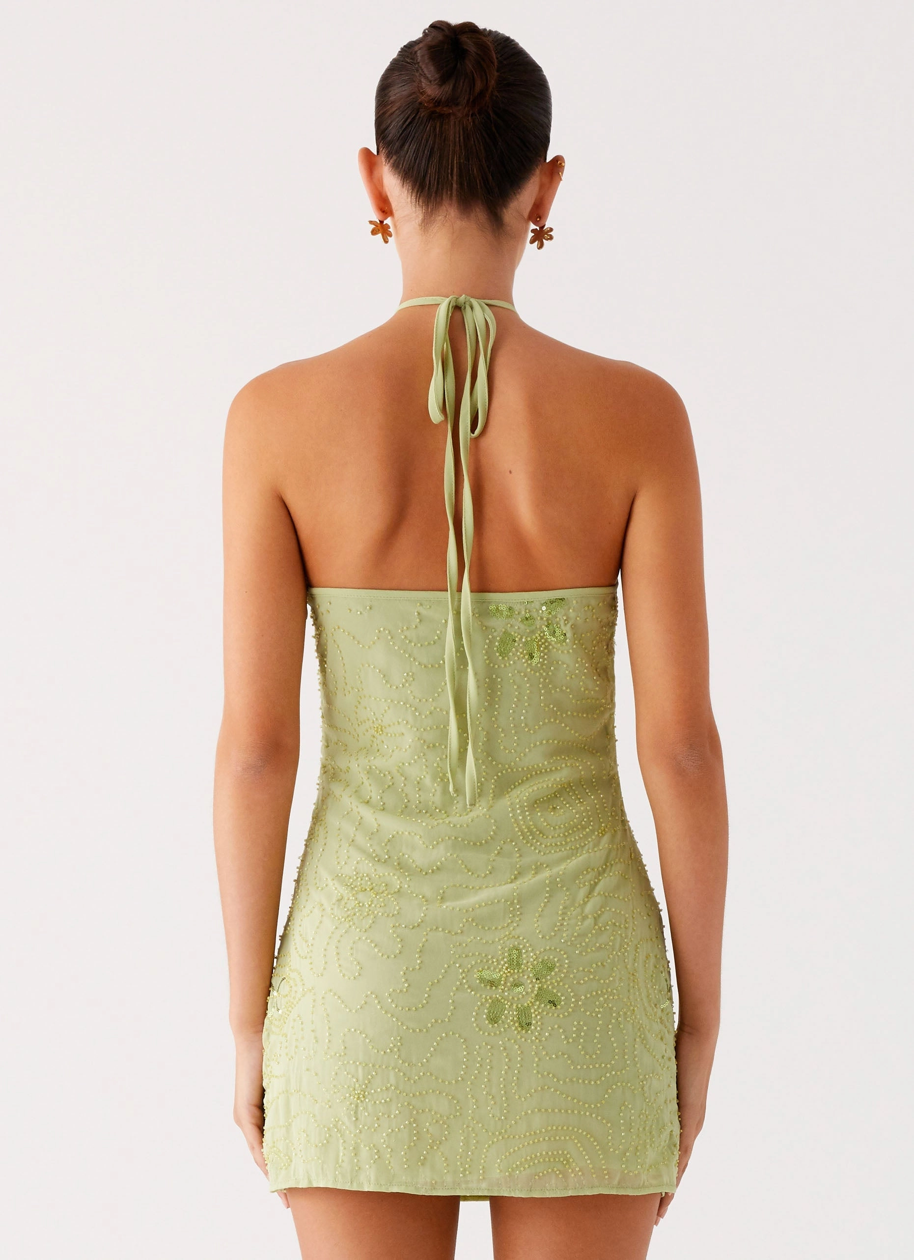 Mood Booster relaxed shape Kiara Beaded Mini Dress - Mint