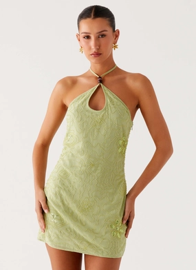Soft and Chic Kiara Beaded Mini Dress - Mint Kiara Beaded Mini Dress - Mint Insulating-Lining