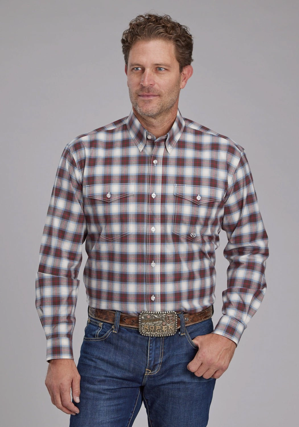 Urban Fashion All-Purpose Wear Roper Mens 2164 Stretch Plaid Brown Cotton Blend Btn L/S Shirt
