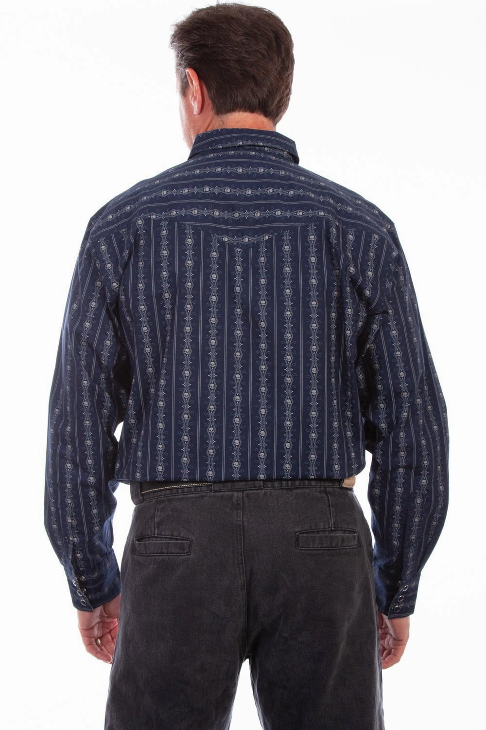 Fashionable Look Lightweight Comfort Scully Mens Skull Stripe Navy 100% Cotton L/S Shirt