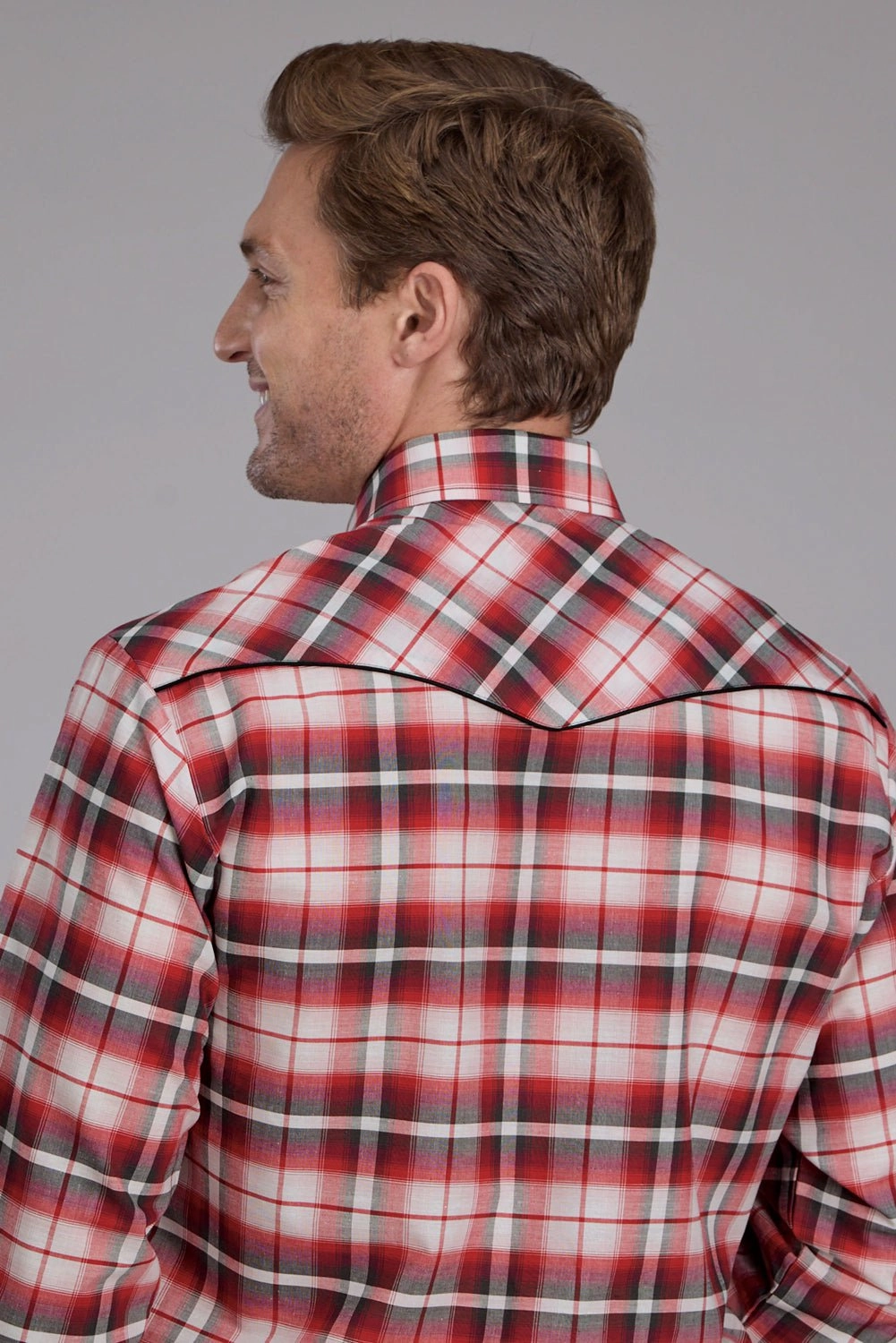 Flexible Wear Roper Mens 2408 Plaid Horse Red Cotton Blend L/S Shirt