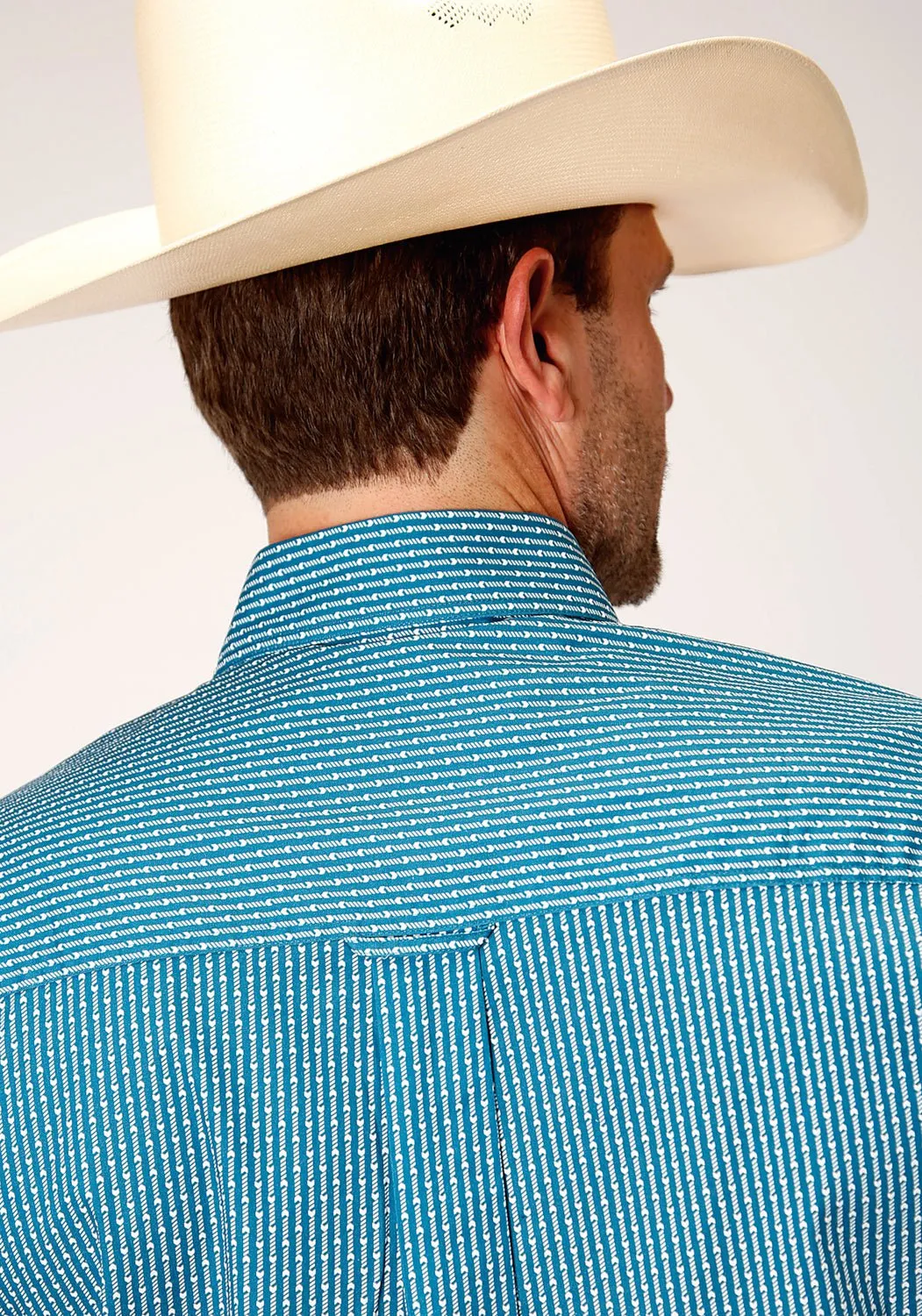 Roper Mens Teal Cotton Blend Arrow Rope BD S/S 1 Pkt Shirt Linen blend No Bulk Layering System