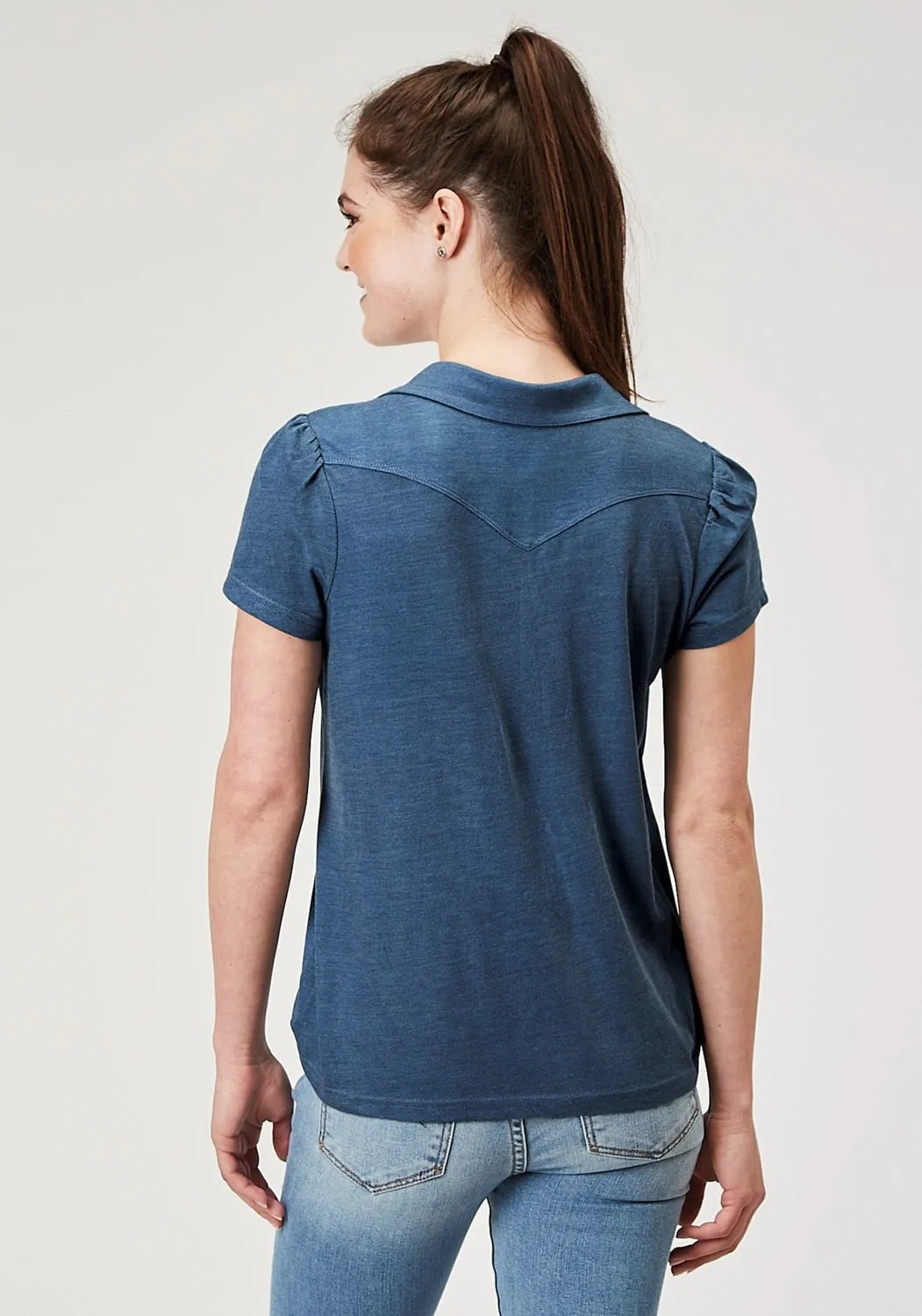 Quality Material Eye-Catching Pattern Roper Womens Puffed Polo Navy Poly/Cotton S/S T-Shirt