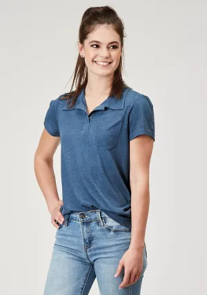 Softened Edges Roper Womens Puffed Polo Navy Poly/Cotton S/S T-Shirt Roper Womens Puffed Polo Navy Poly/Cotton S/S T-Shirt Trendsetting Design Vintage Wash
