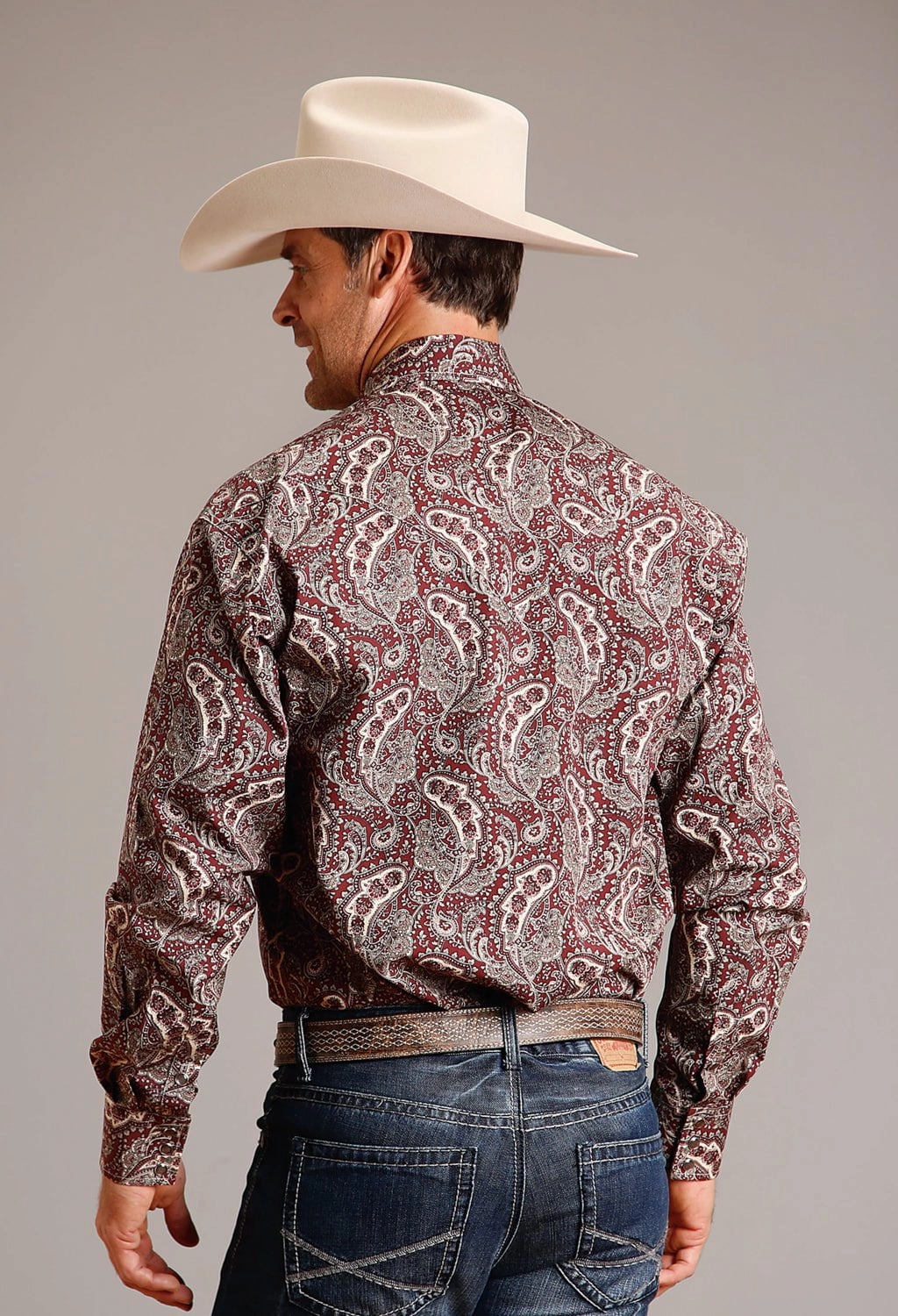 Bold Prints Smart Casual Stetson Mens Siren Paisley Wine 100% Cotton L/S Shirt