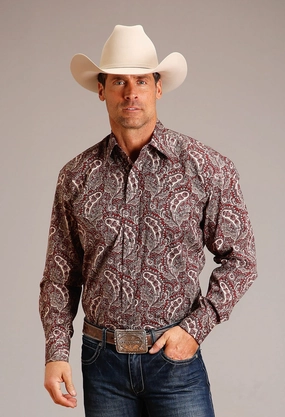 Softened Edges Stetson Mens Siren Paisley Wine 100% Cotton L/S Shirt Street Comfort Gym Companion Stetson Mens Siren Paisley Wine 100% Cotton L/S Shirt