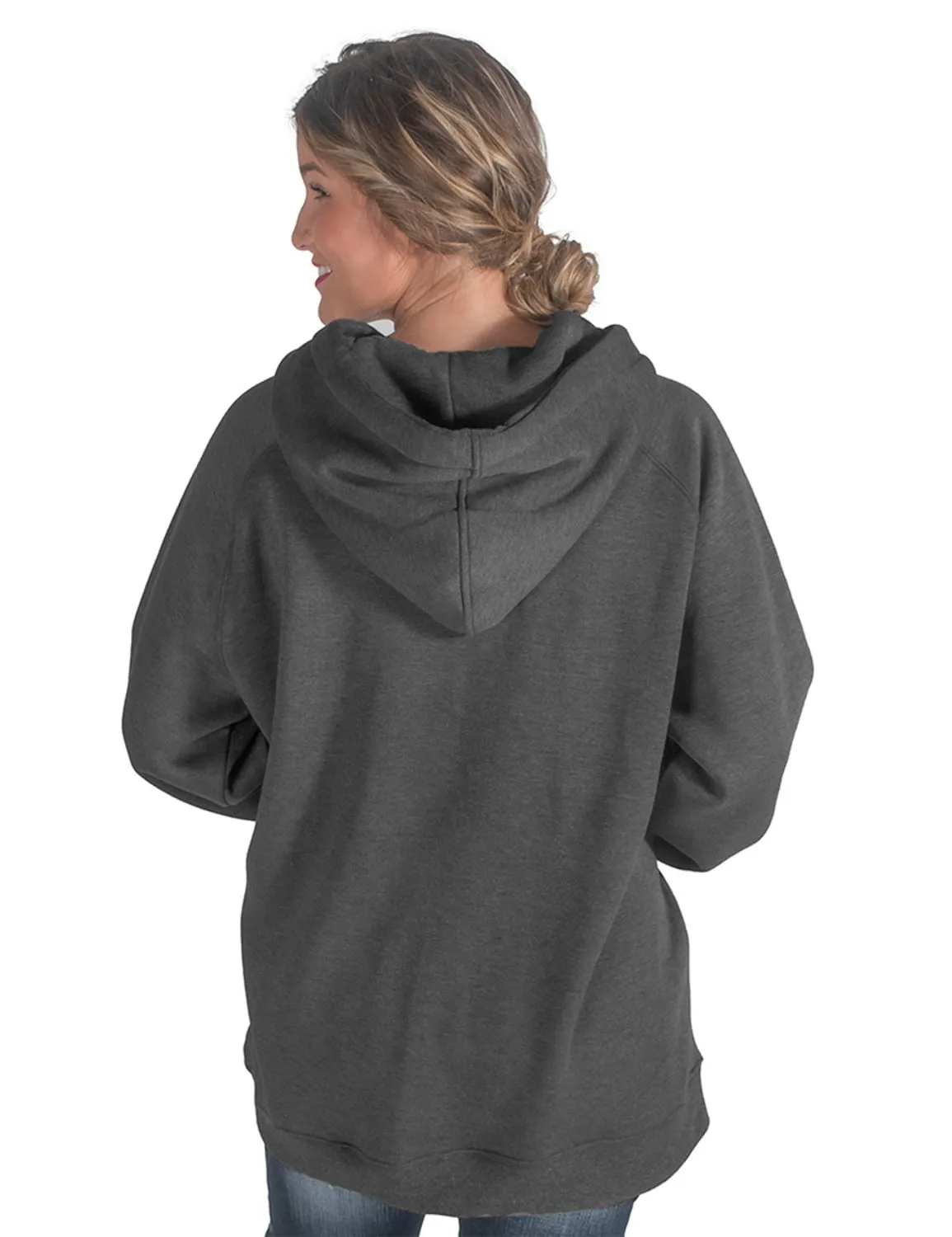 Stretch Classic Gym Ready Cowgirl Tuff Womens Flag Print Charcoal Poly/Rayon Hoodie