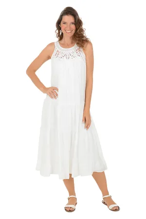 Sophisticated Touch Crocheted Halter Neck Tiered Midi Dress Crocheted Halter Neck Tiered Midi Dress Simple Ease Refined Feel