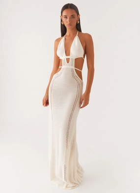 Sophisticated Comfort In Motion Cut Out Crochet Maxi Dress - White Breathable Feel In Motion Cut Out Crochet Maxi Dress - White
