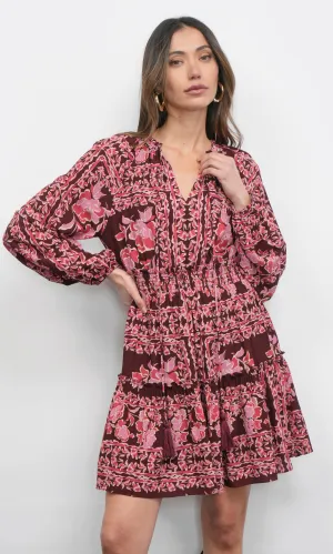 Spaghetti straps Ringo Long Sleeve Smocked Mini Dress in Maroon Ringo Long Sleeve Smocked Mini Dress in Maroon Timeless Style Wear Subtle Lines
