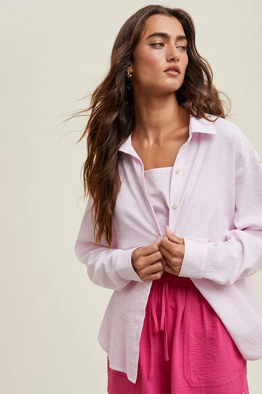 Casual Vibe Wear Classic Chic ZARIAH TEXTURED STRIPED BUTTON-UP SHIRT