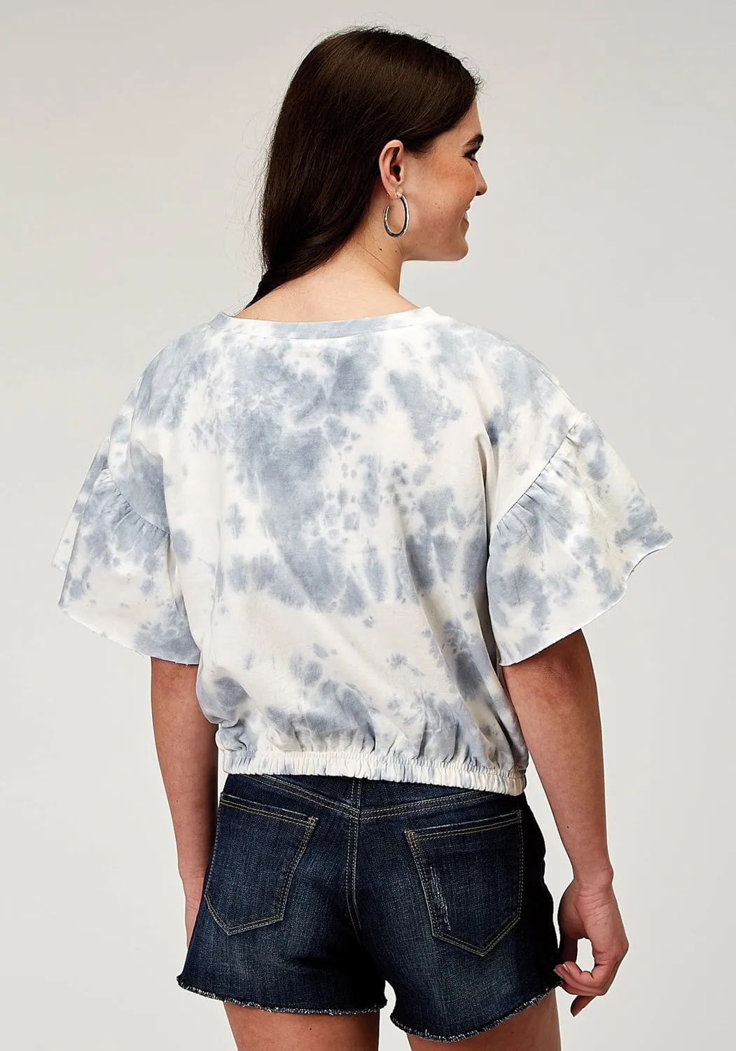 Roper Womens Tie Dye French Terry Blue 100% Cotton S/S T-Shirt Fall Fashion