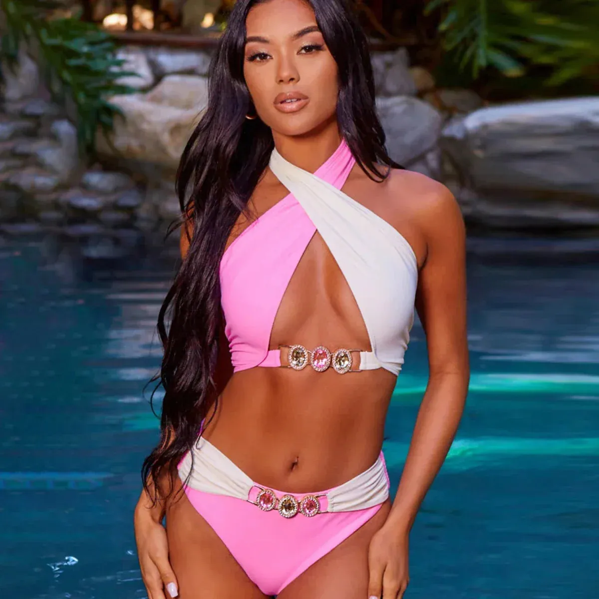 Sparkle Plunge One-Shoulder Swimsuit for Women