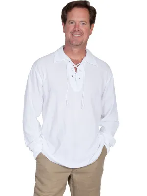 Split Yoke Scully Cantina Mens White 100% Cotton Laceup Pullover Shirt Scully Cantina Mens White 100% Cotton Laceup Pullover Shirt Modern Cut Sophisticated Elegance